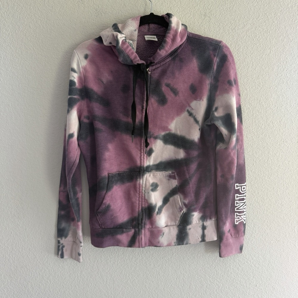 Pink Victorias Secret Tie Dye Zip Up Hoodie Top Sz S Cozy